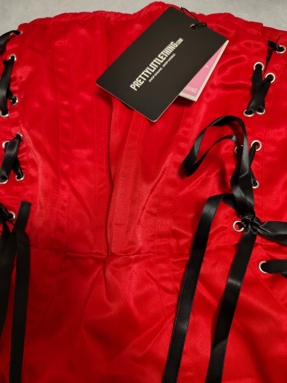 PrettyLittleThing Red Satin Lace-Up Kids One Piece - Picture 3 of 4